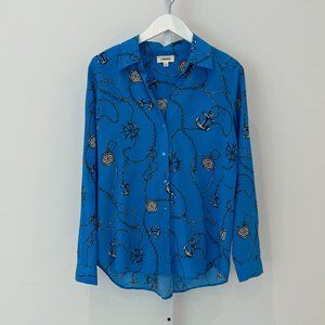 L'AGENECE BLUE ANKOR SAILOR PRINT SILK BUTTON DOWN SHIRT SIZE M